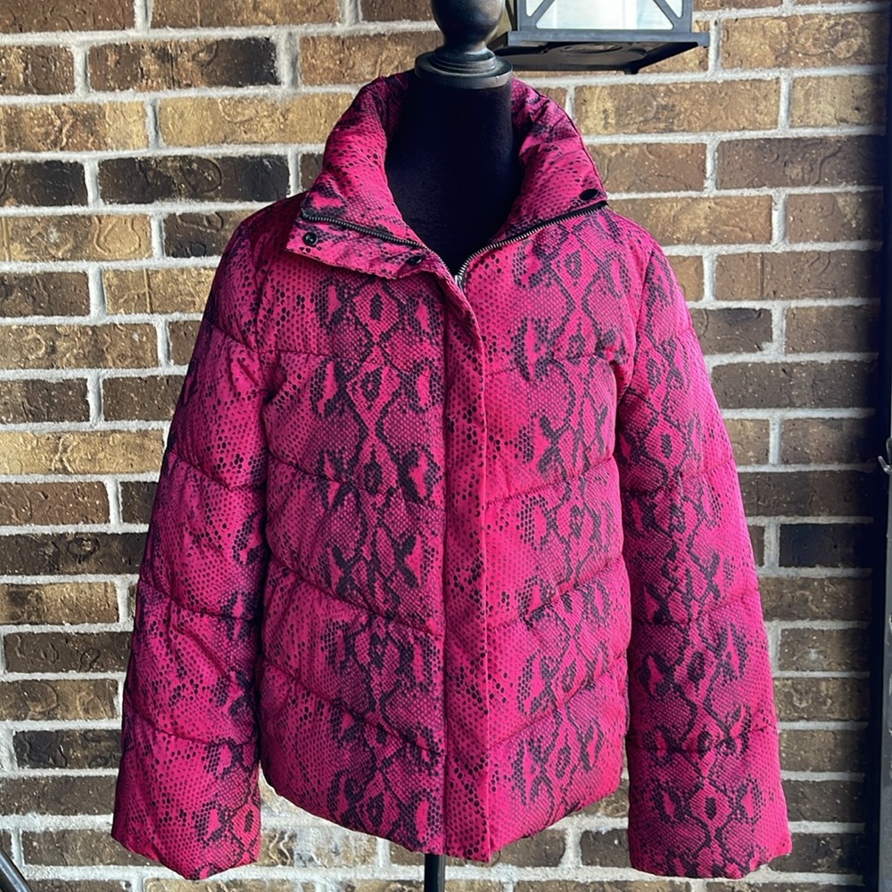 Betsey Johnson Womens Quilted Puffer Jacket Pink Snake